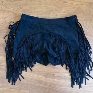 Festival faux suede fringe shorts
